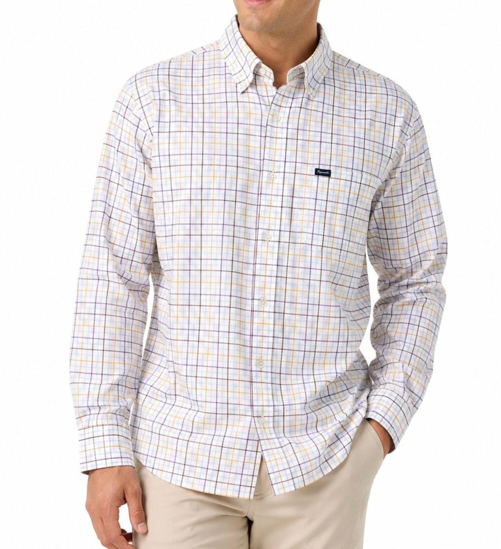 Faconnable Multicolor Plaid 100% Cotton Button Up Shirt White Size XL